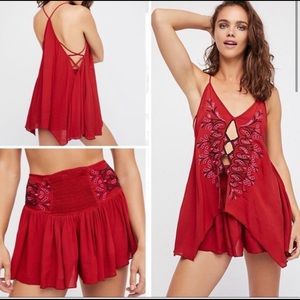 Free People - Red Tribal Beach Cut Out Short Set